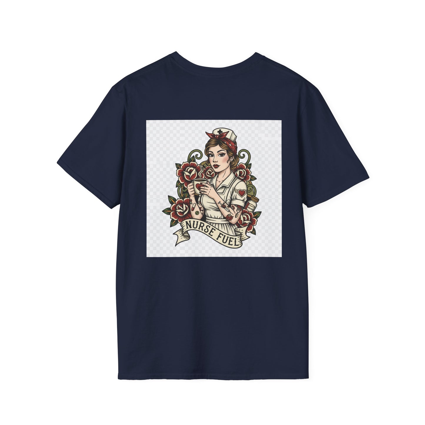 Nurse Fuel Tattoo-Style T-Shirt – Retro Nurse Graphic Tee for Healthcare Workers