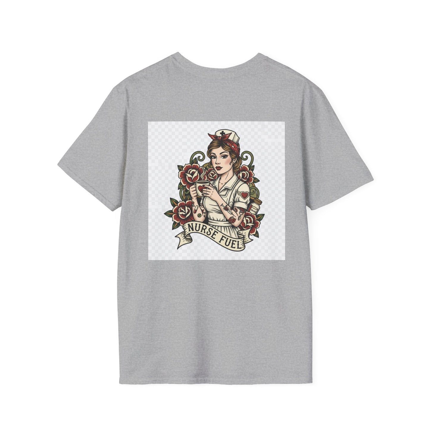 Nurse Fuel Tattoo-Style T-Shirt – Retro Nurse Graphic Tee for Healthcare Workers