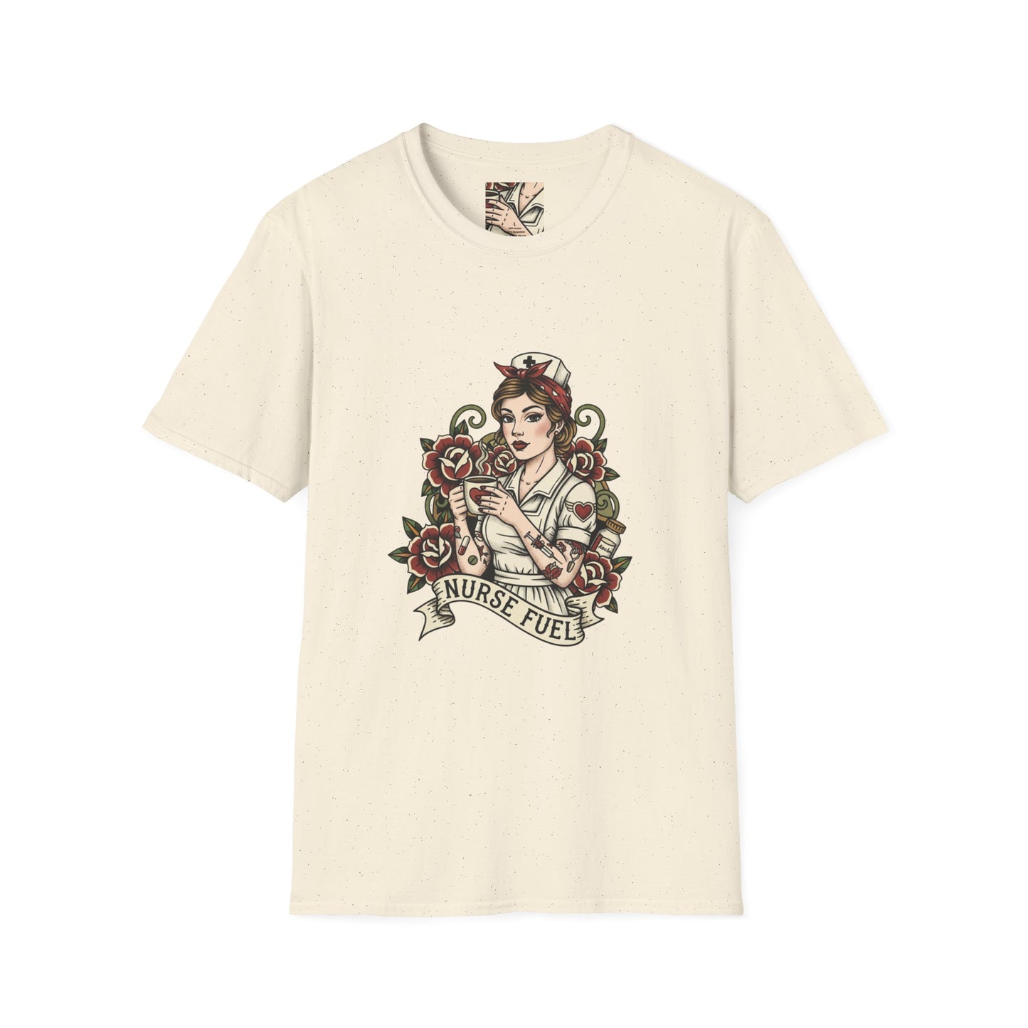Nurse Fuel Tattoo-Style T-Shirt – Retro Nurse Graphic Tee for Healthcare Workers
