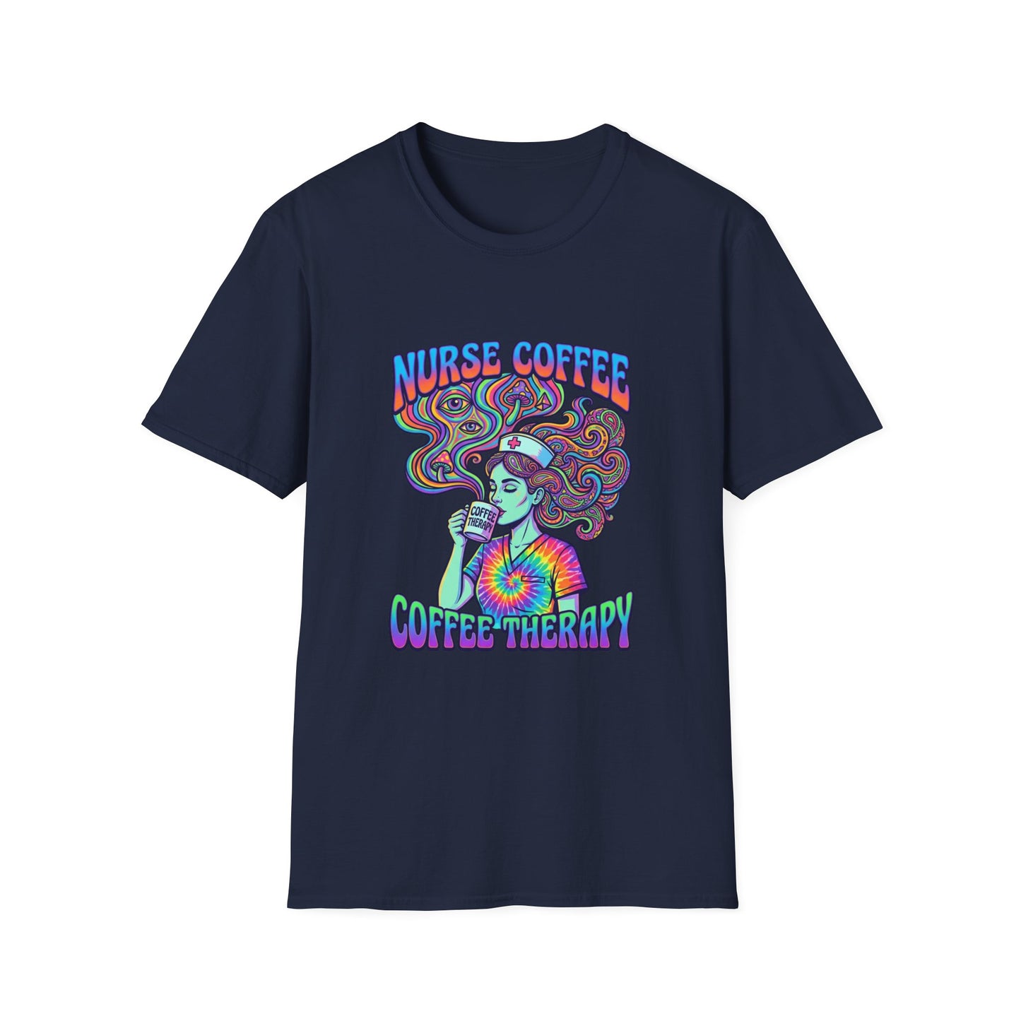Nurse Coffee Therapy T-Shirt — Psychedelic Coffee Lover Tee for Nurses