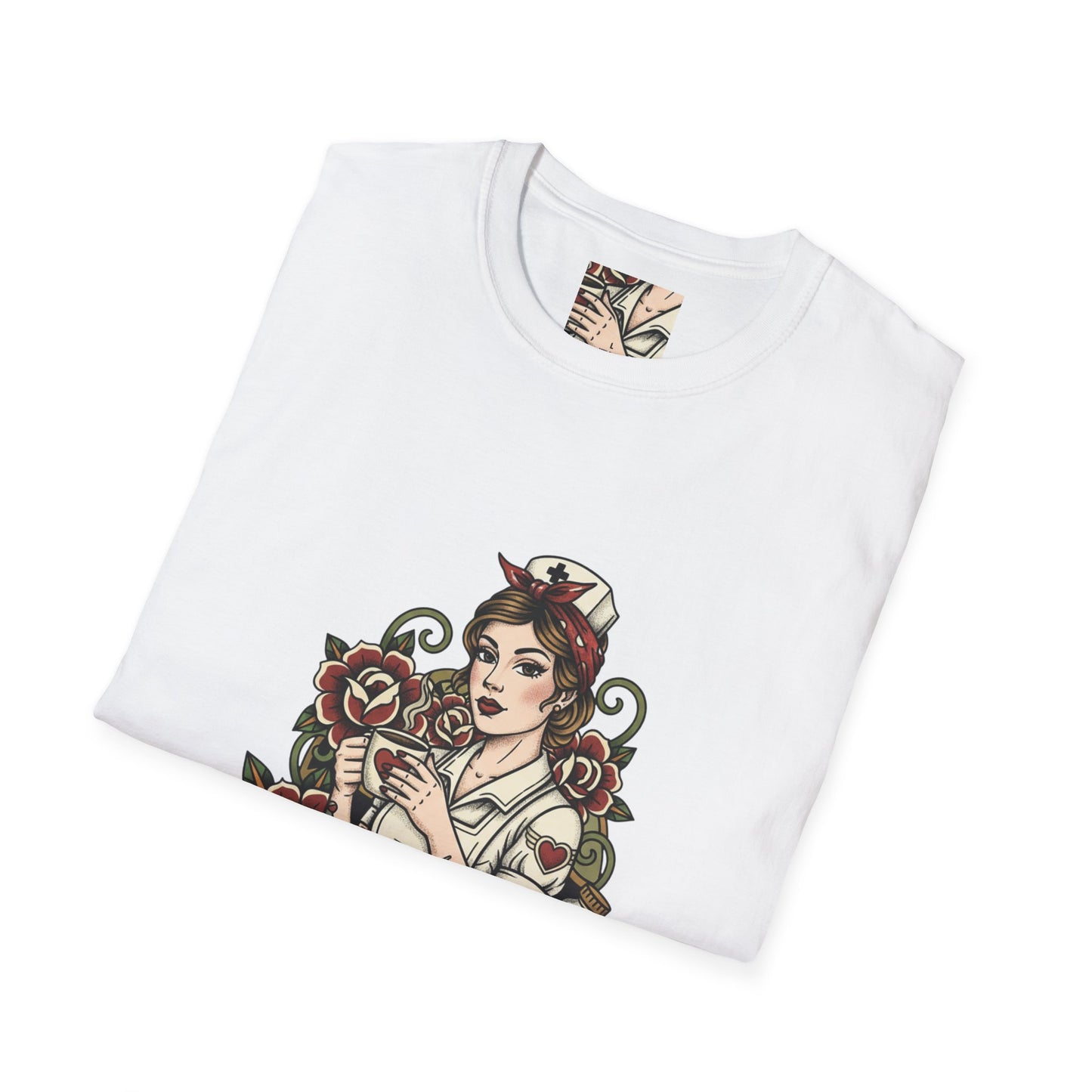 Nurse Fuel Tattoo-Style T-Shirt – Retro Nurse Graphic Tee for Healthcare Workers