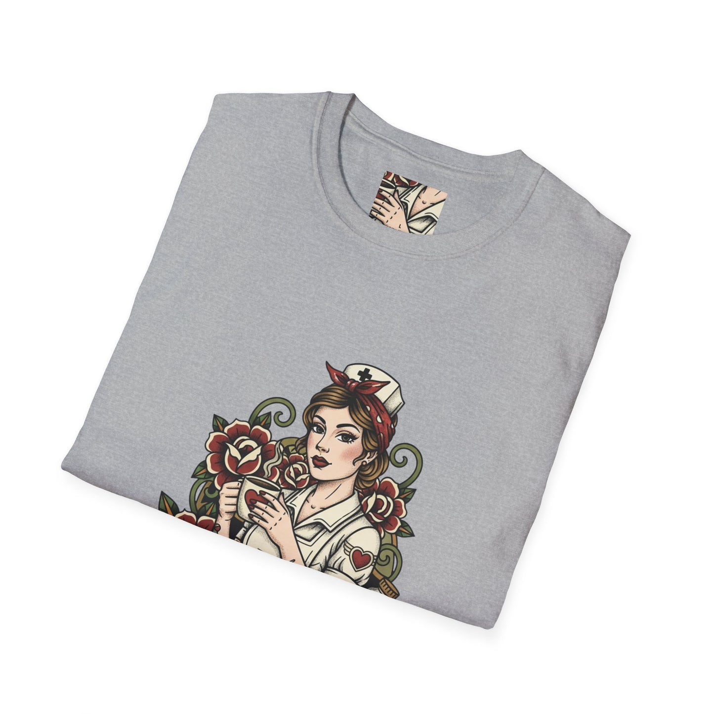 Nurse Fuel Tattoo-Style T-Shirt – Retro Nurse Graphic Tee for Healthcare Workers