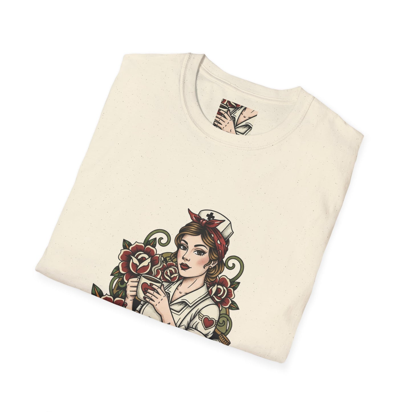 Nurse Fuel Tattoo-Style T-Shirt – Retro Nurse Graphic Tee for Healthcare Workers