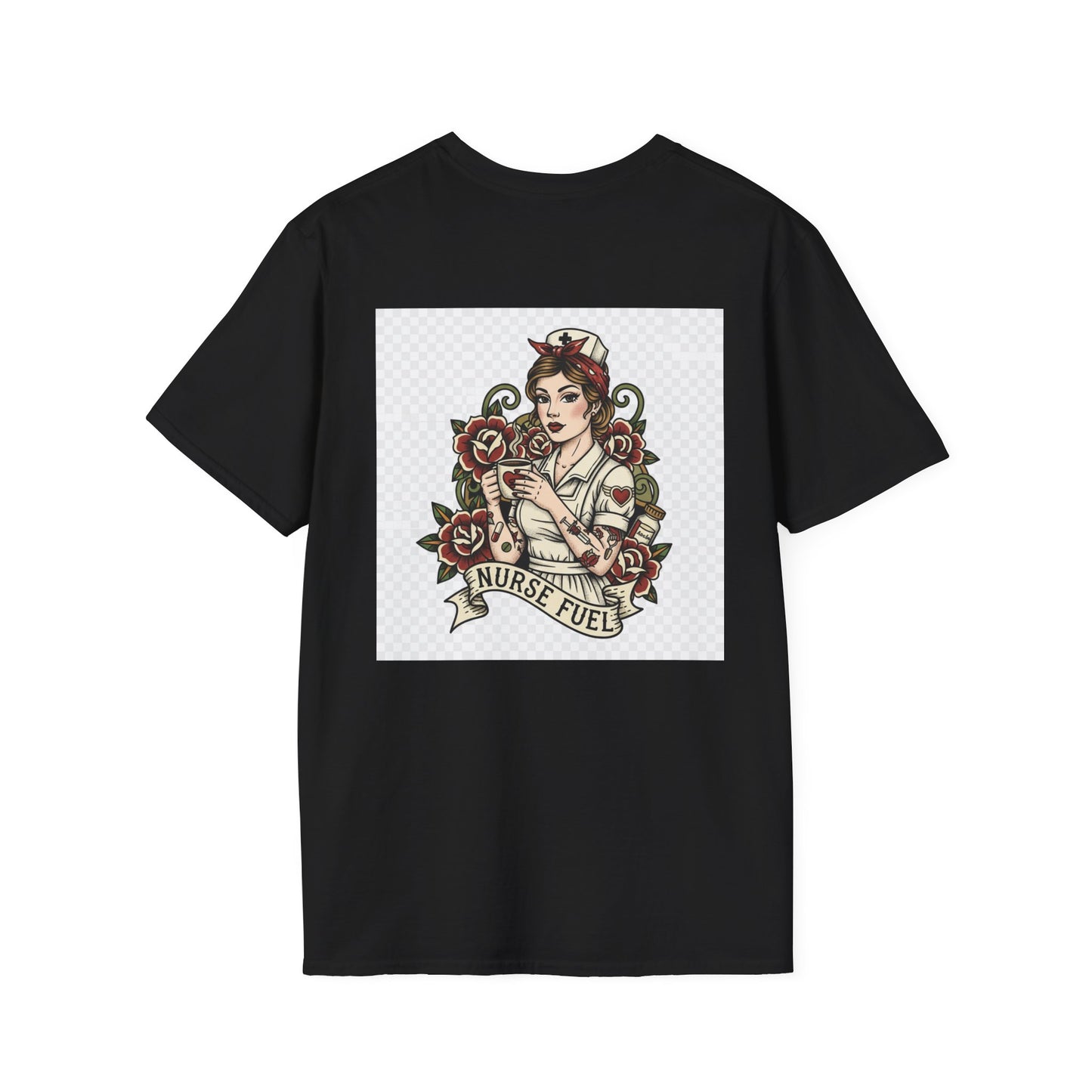 Nurse Fuel Tattoo-Style T-Shirt – Retro Nurse Graphic Tee for Healthcare Workers
